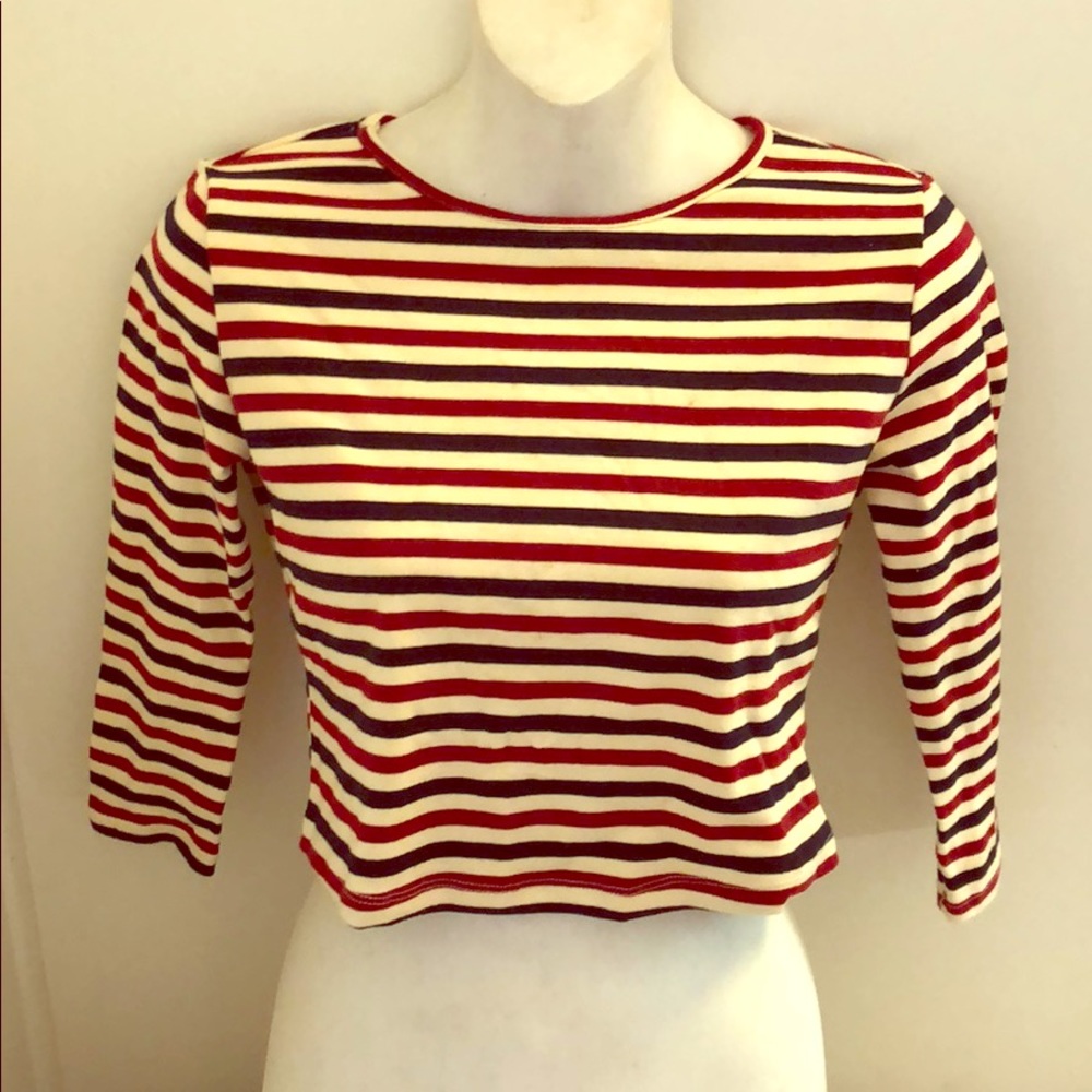 Red, White, & Blue Striped Crop Top